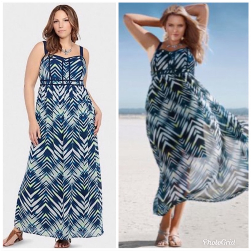 TORRID Maxi Dress Blue White Chevron Sheer Long - Picture 8 of 8